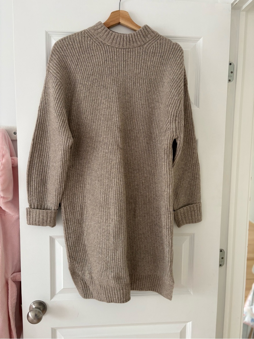 H&M Ribbed Mock Neck Sweater Dress in Taupe